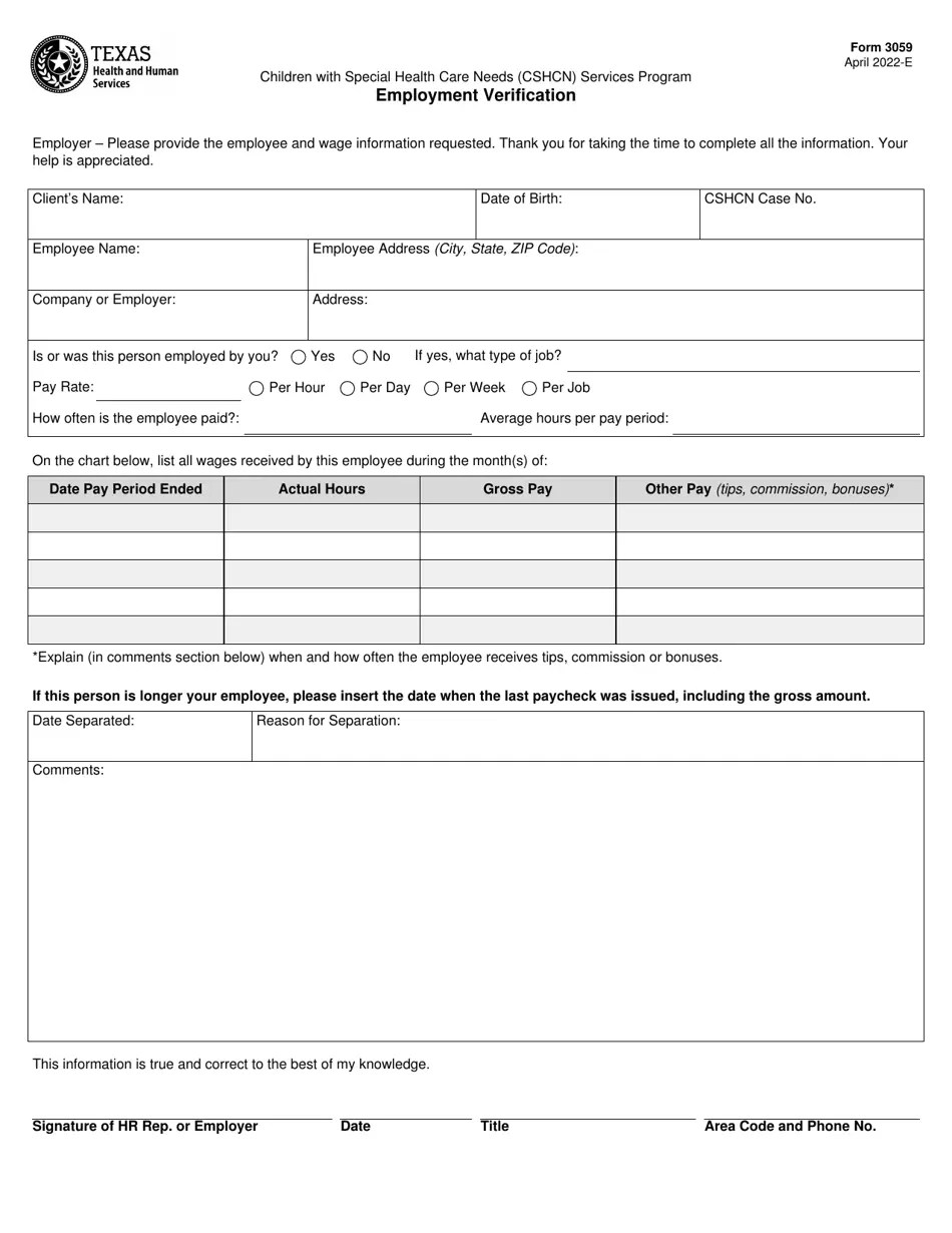 Form 3059 Download Fillable PDF or Fill Online Employment Verification