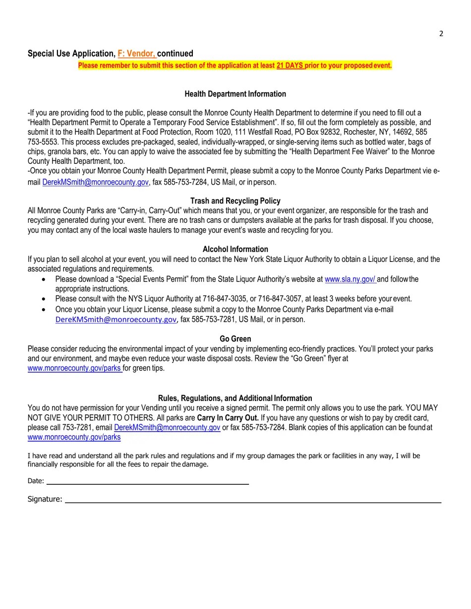 Monroe County, New York Special Use Application Vendor Fill Out