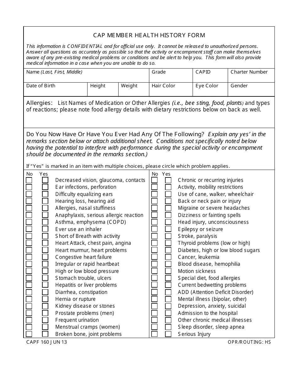 CAP Form 160 Fill Out, Sign Online and Download Printable PDF