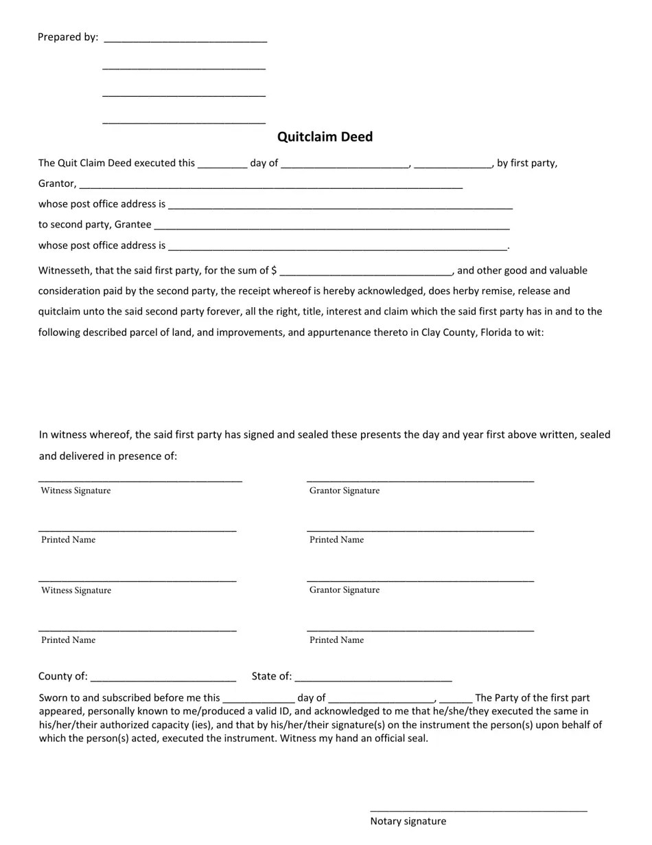 Clay County, Florida Quitclaim Deed Fill Out, Sign Online and