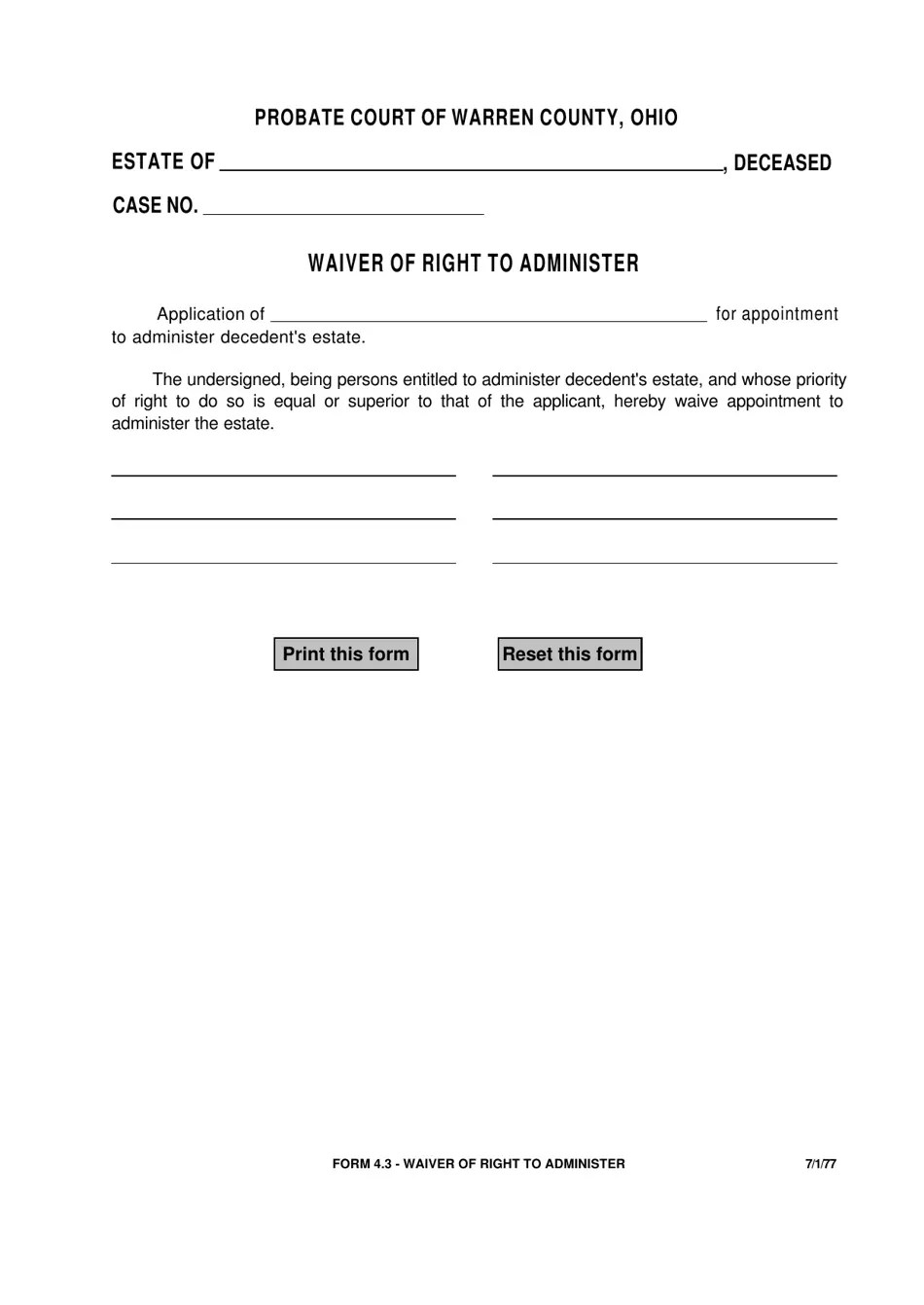 Form 4.3 Fill Out, Sign Online and Download Fillable PDF, Warren County, Ohio Templateroller
