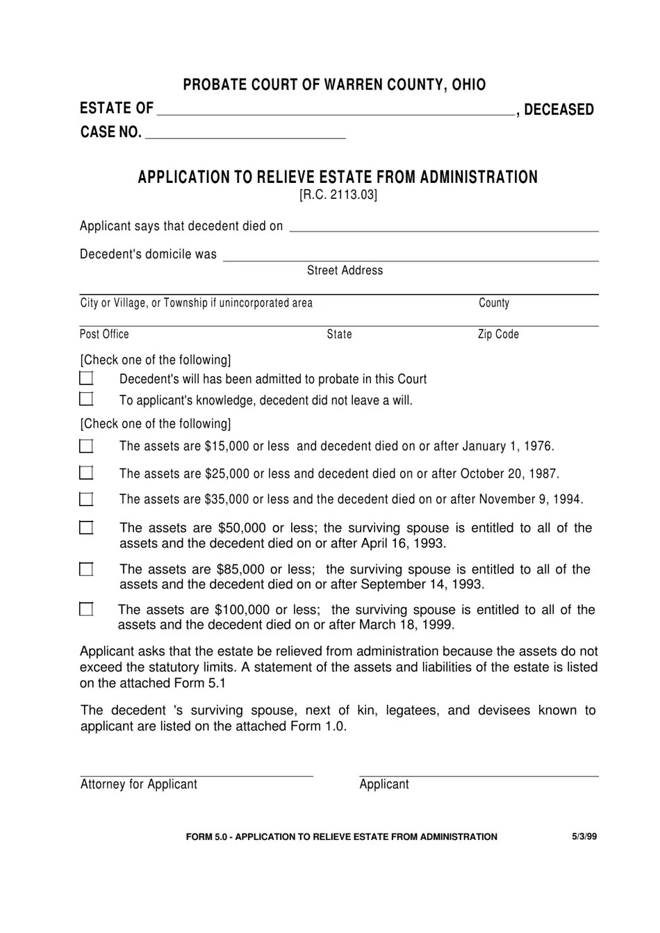 Form 5.0 Fill Out, Sign Online and Download Fillable PDF, Warren