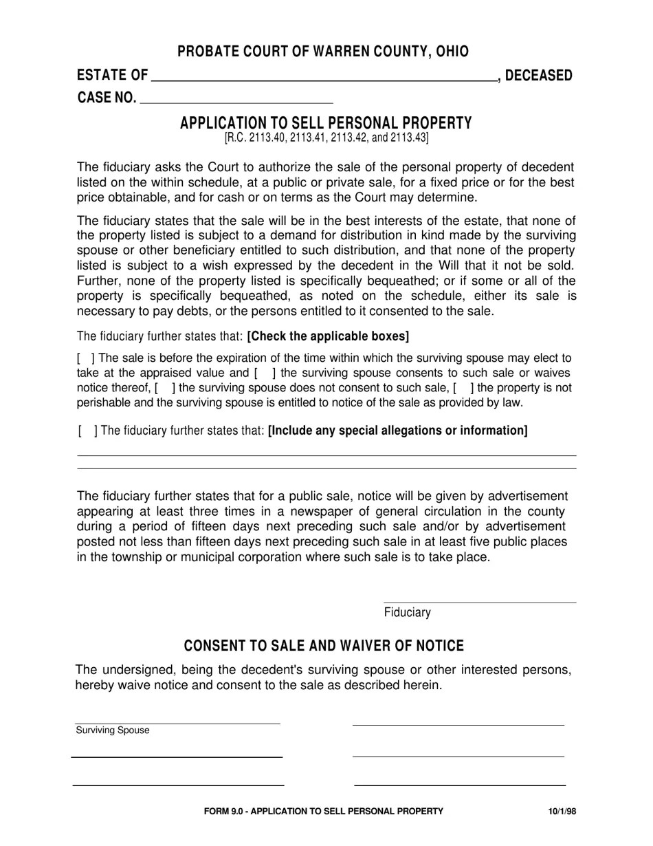 Form 9.0 Fill Out, Sign Online and Download Fillable PDF, Warren