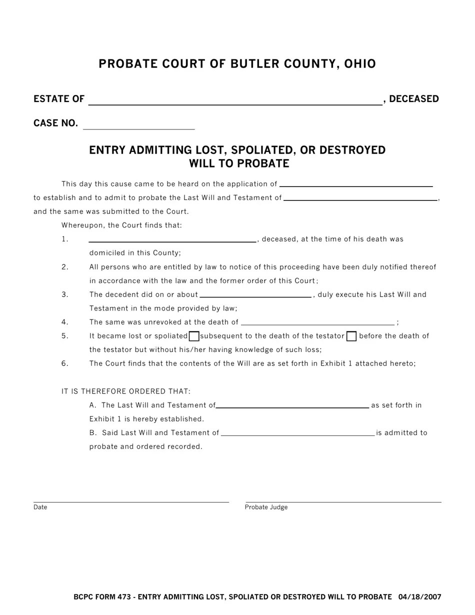 BCPC Form 473 Fill Out, Sign Online and Download Fillable PDF, Butler