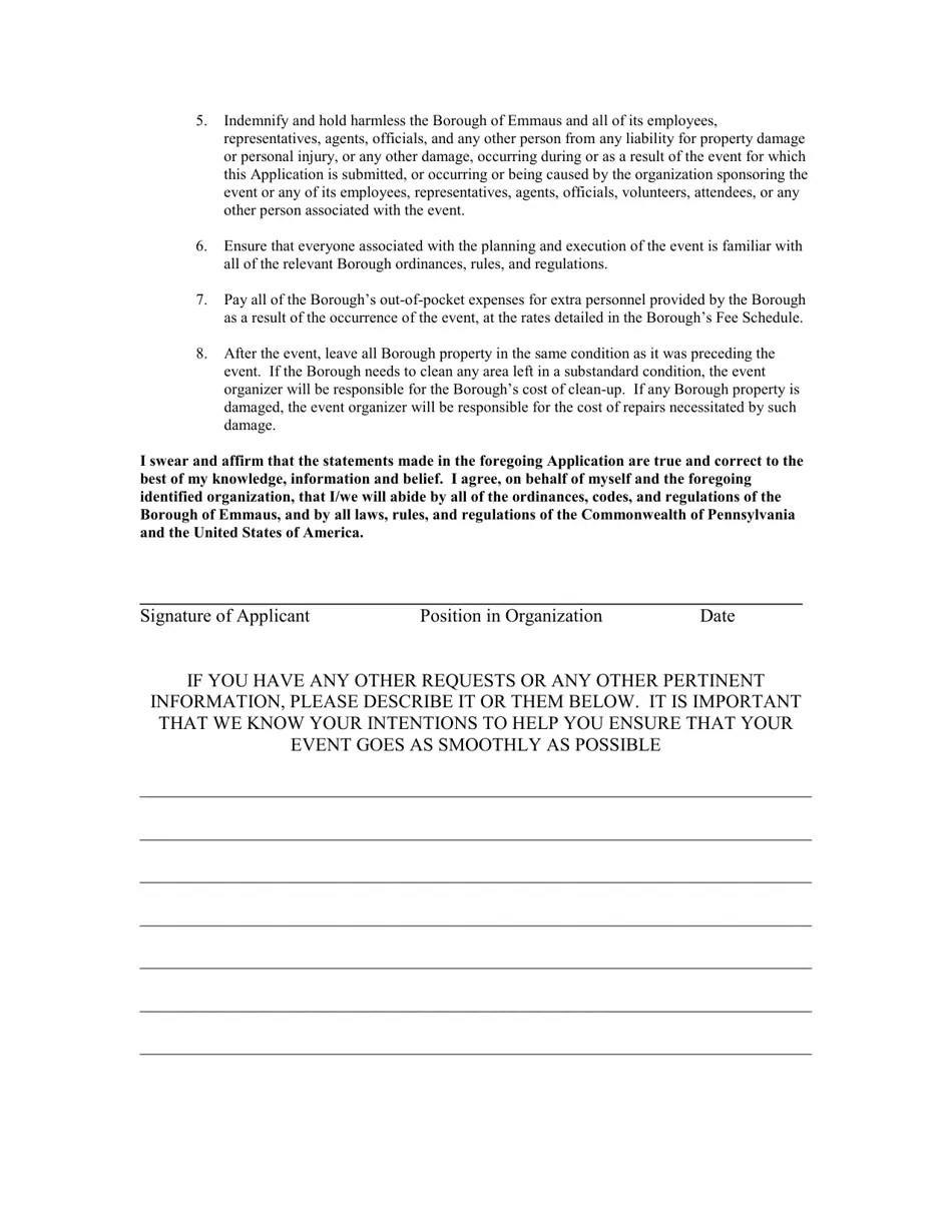 Borough of Emmaus, Pennsylvania Community Event Information Sheet