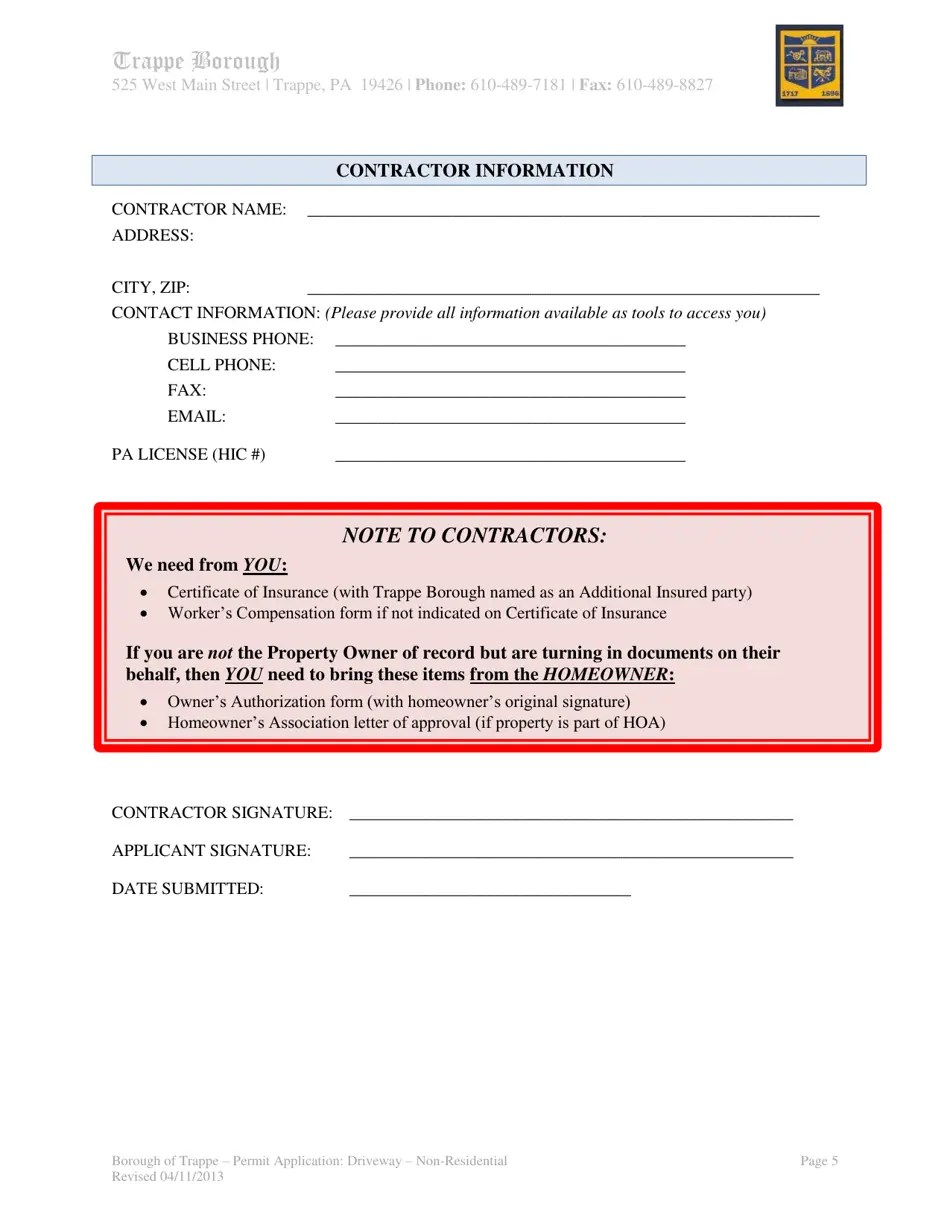 Trappe Borough, Pennsylvania Application Packet for Plan Review