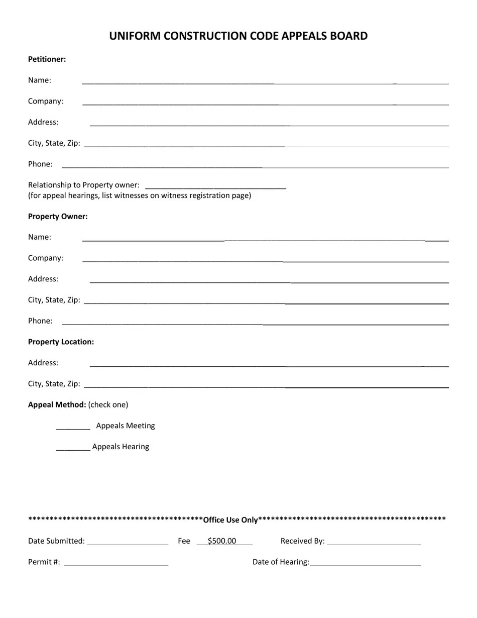 Sadsbury Township, Pennsylvania Uniform Construction Code Appeals Board