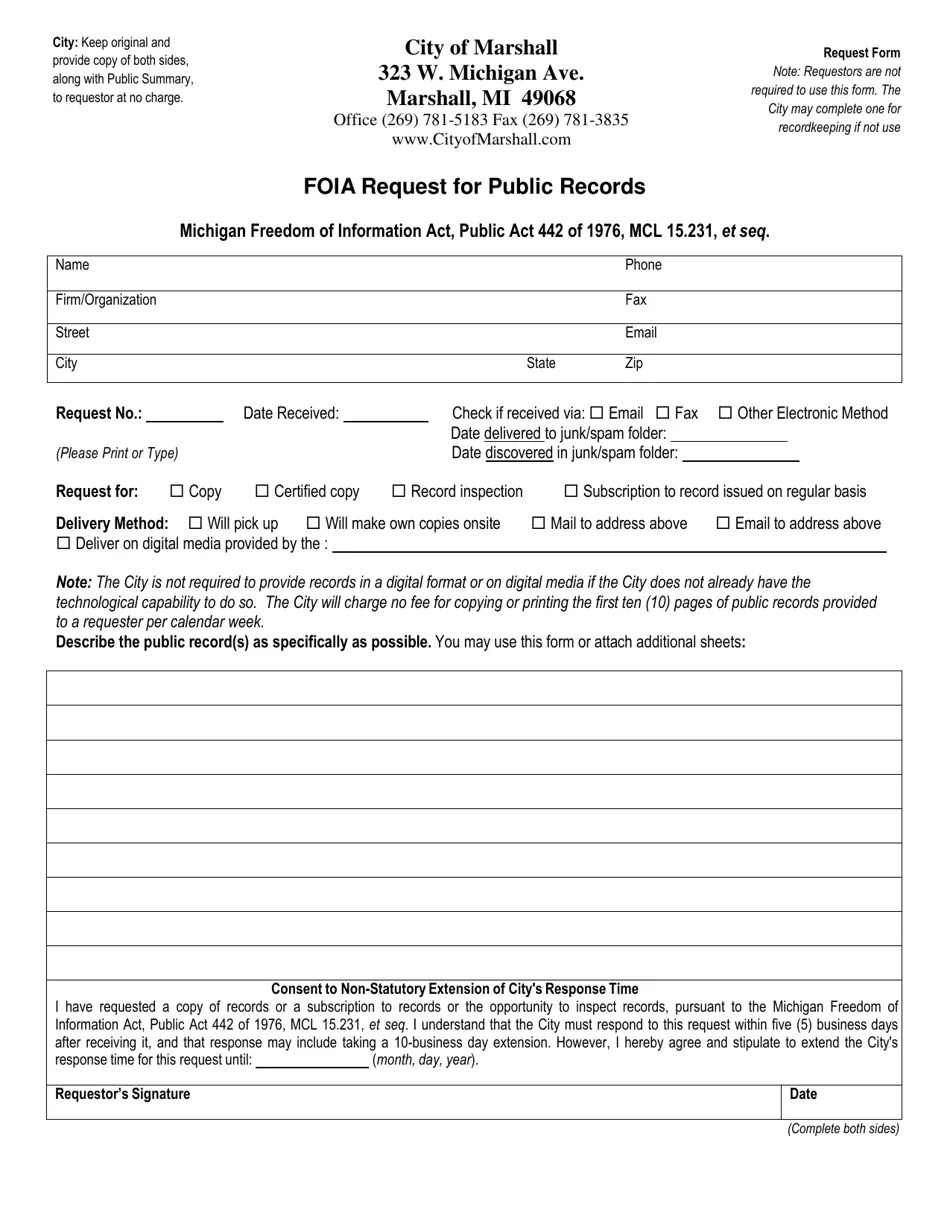 City of Marshall, Michigan Foia Request for Public Records Fill Out, Sign Online and Download