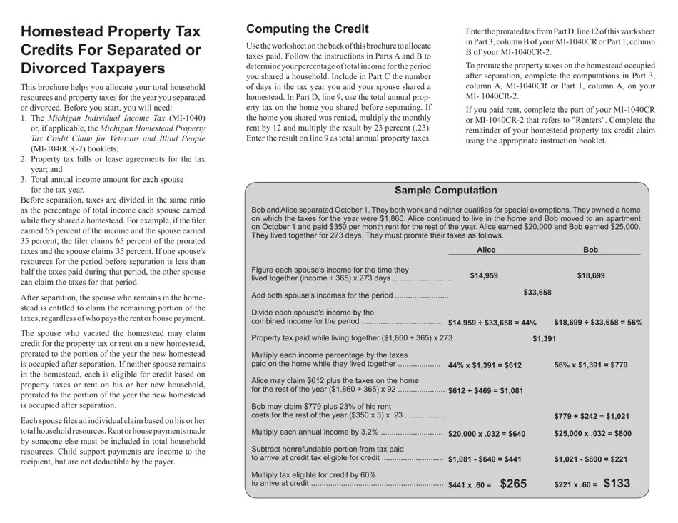 Form 2105 Download Printable PDF or Fill Online Michigan Homestead