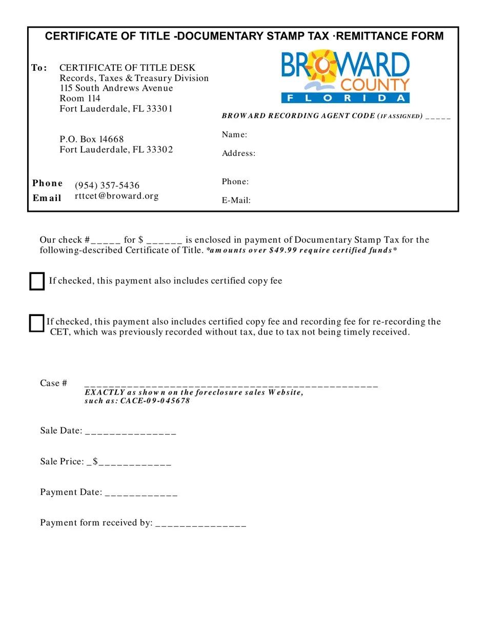 Broward County, Florida Certificate of Title Documentary Stamp Tax