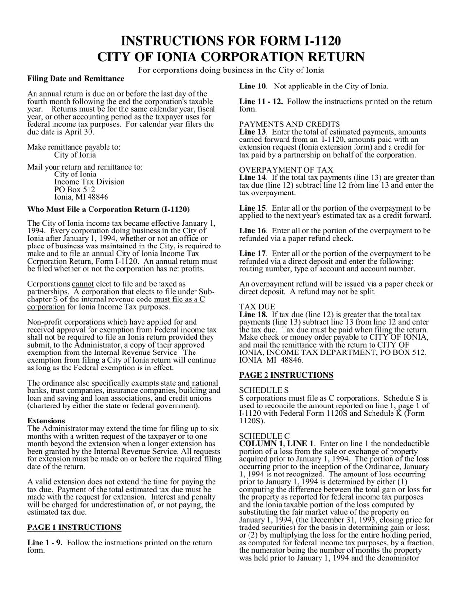 Download Instructions for Form I1120 Corporation Tax Return PDF Templateroller