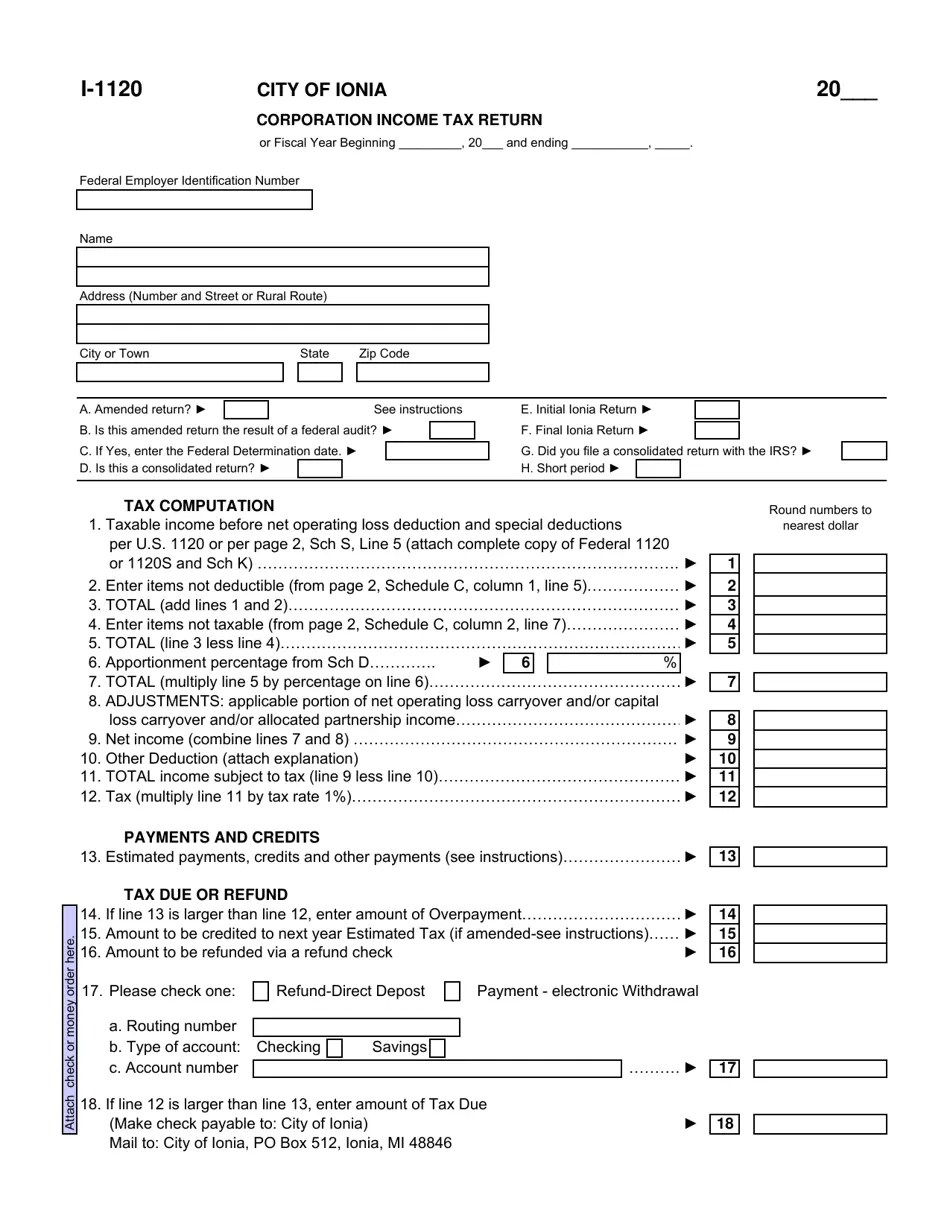 Form I1120 Fill Out, Sign Online and Download Printable PDF, City of Ionia, Michigan