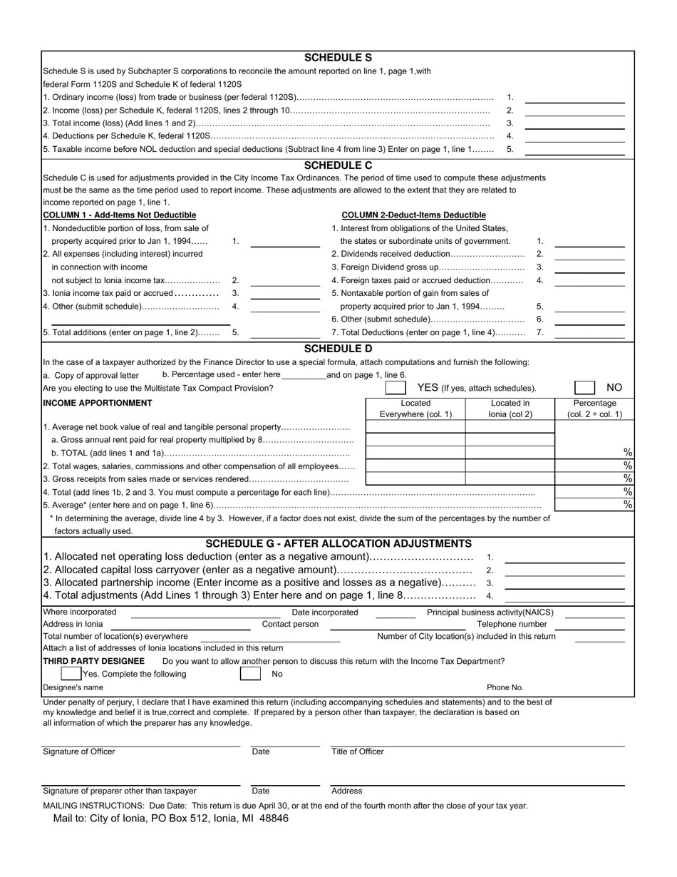 Form I1120 Fill Out, Sign Online and Download Printable PDF, City of Ionia, Michigan
