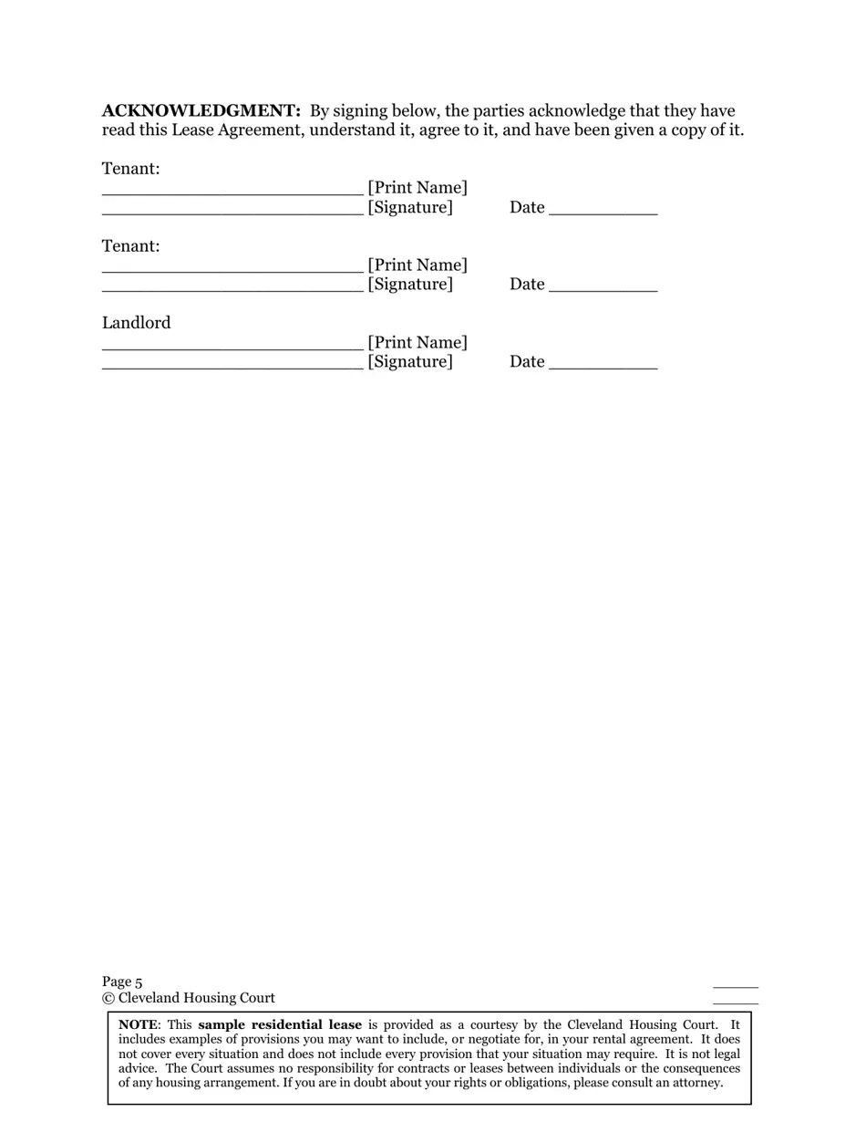 Cuyahoga County, Ohio Residential Lease Agreement Fill Out, Sign