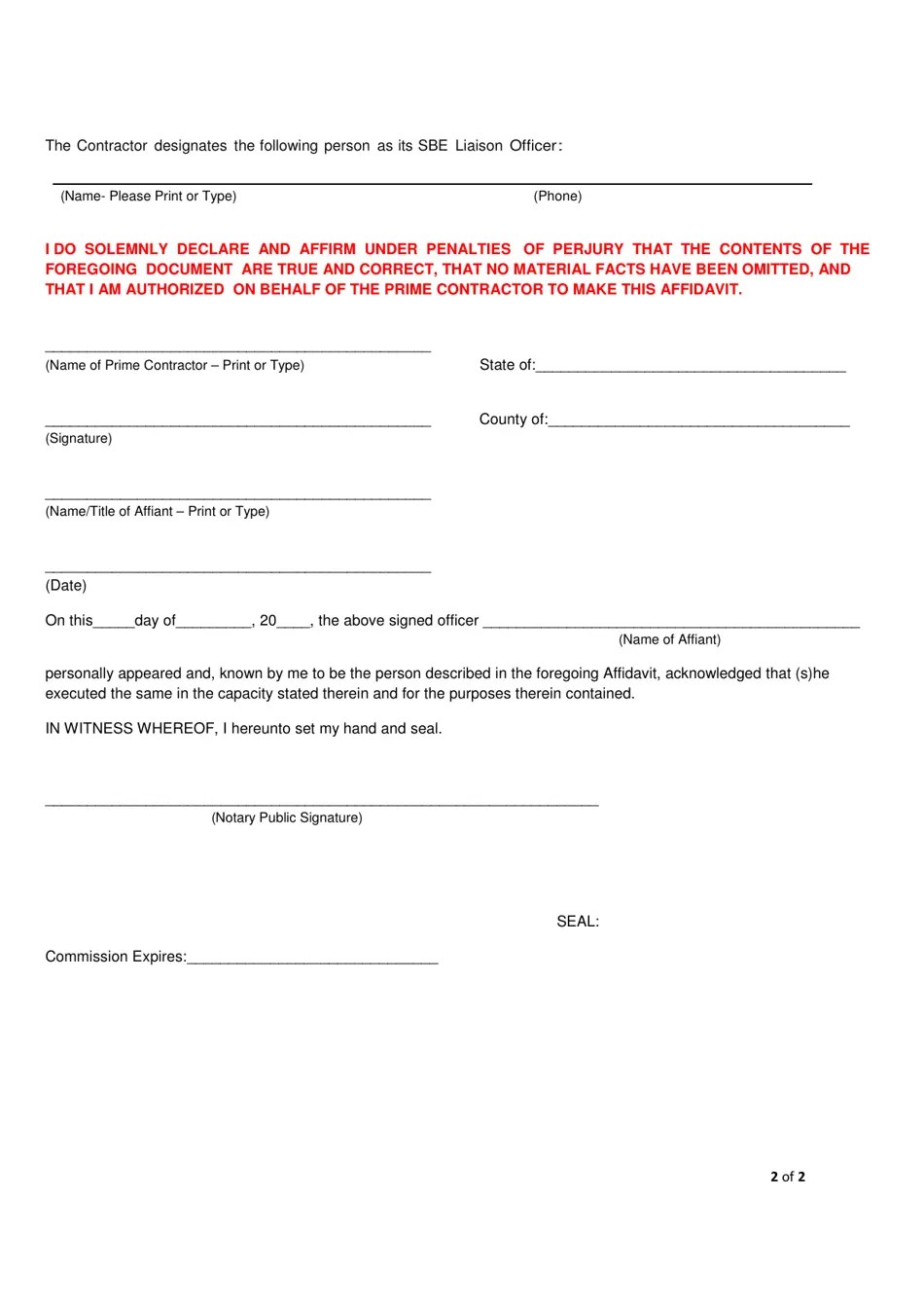 City of Chicago, Illinois Affidavit of Prime Contractor Small Business