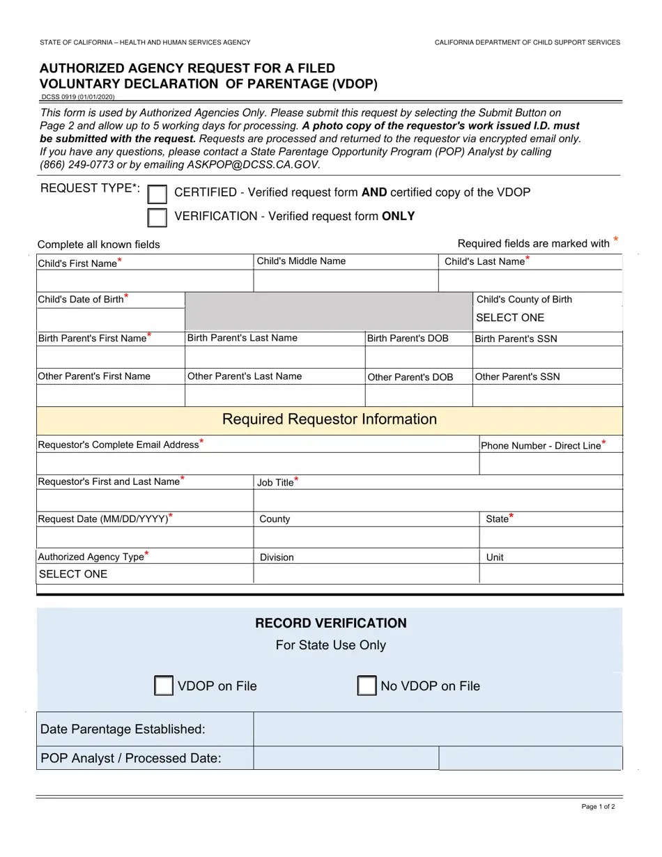 Form DCSS0919 Fill Out, Sign Online and Download Fillable PDF