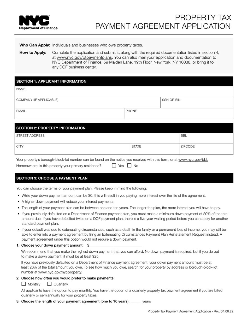 New York City Property Tax Payment Agreement Application Download