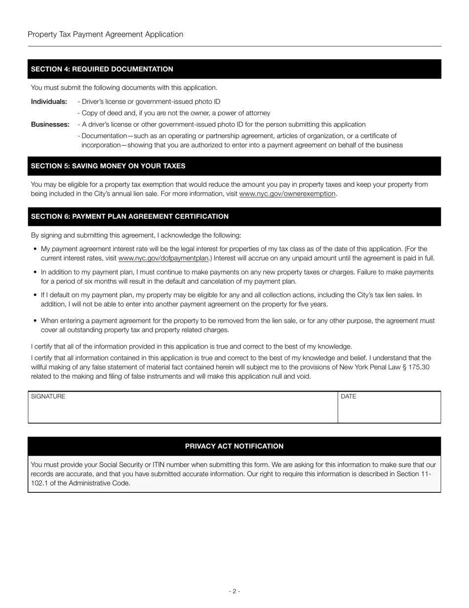 New York City Property Tax Payment Agreement Application Download
