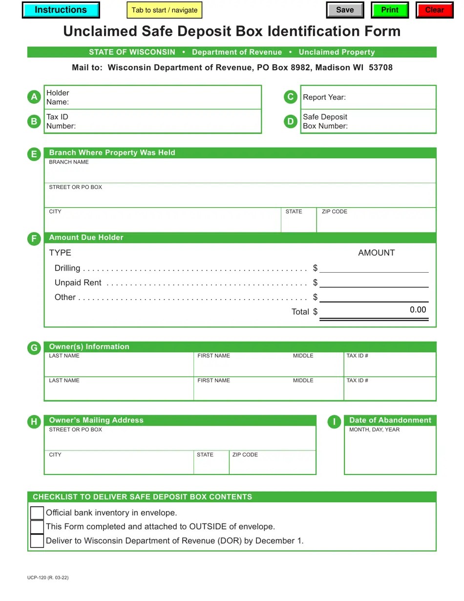 Form UCP120 Download Fillable PDF or Fill Online Unclaimed Safe