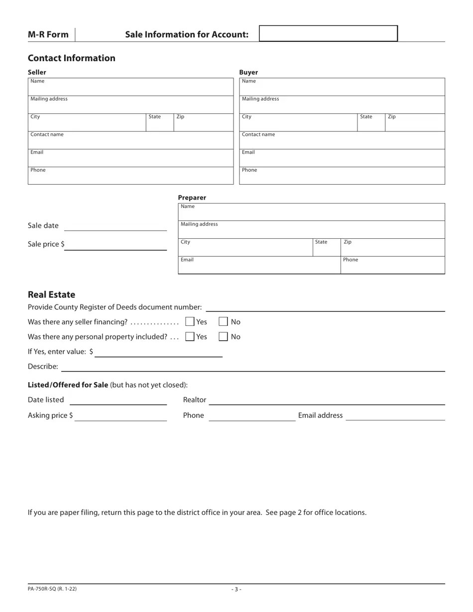 Download Instructions for Form MR, PA750R Wisconsin Manufacturing