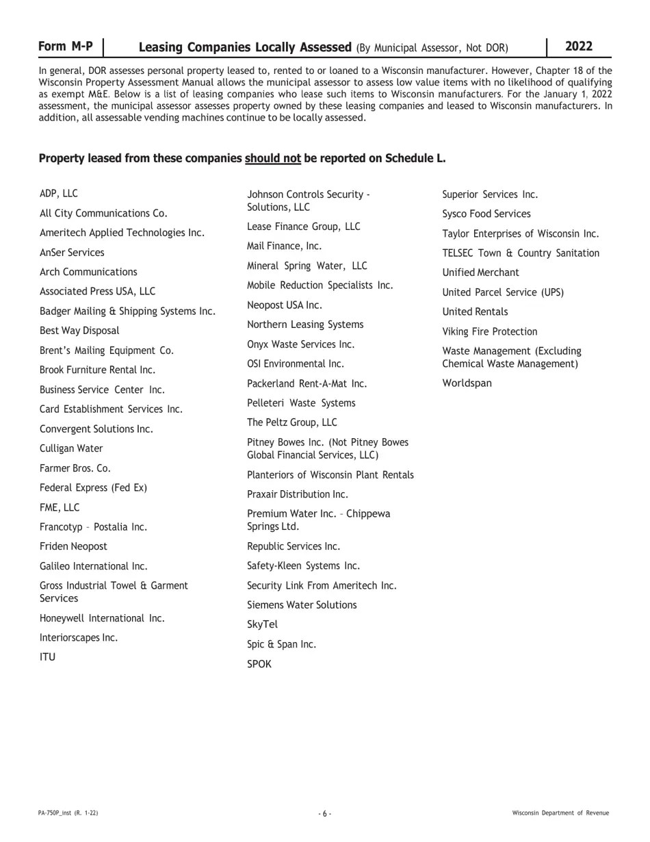 Download Instructions for Form MP, PA750P Wisconsin Manufacturing