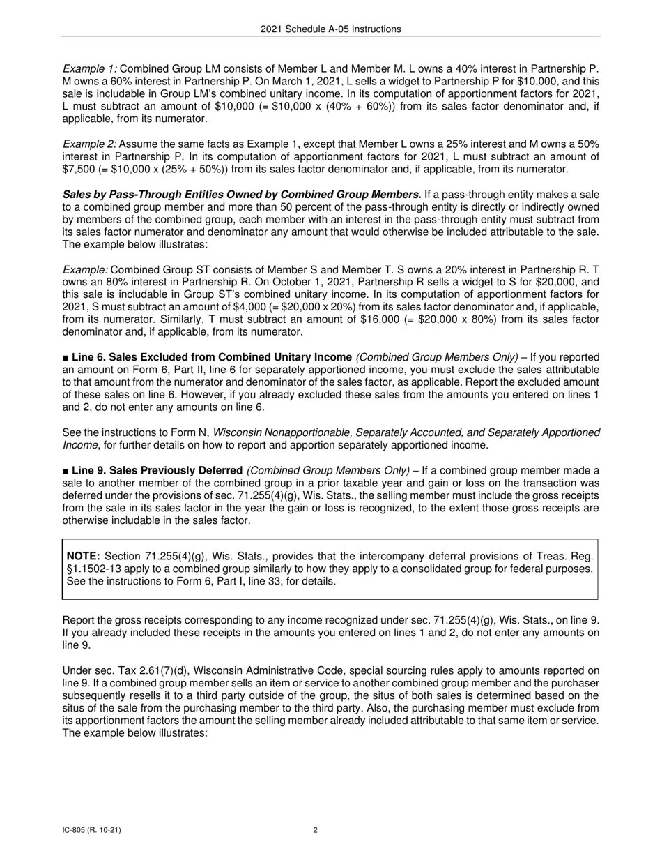 Download Instructions for Form IC303 Schedule A05 Wisconsin Premium