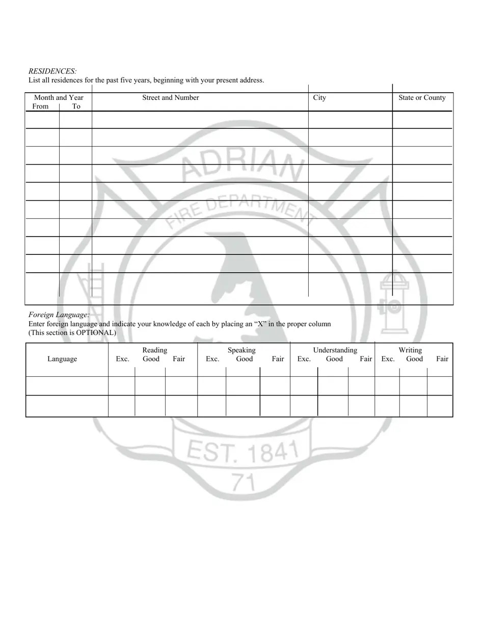 City of Adrian, Michigan Application for Fulltime and PaidOn Call