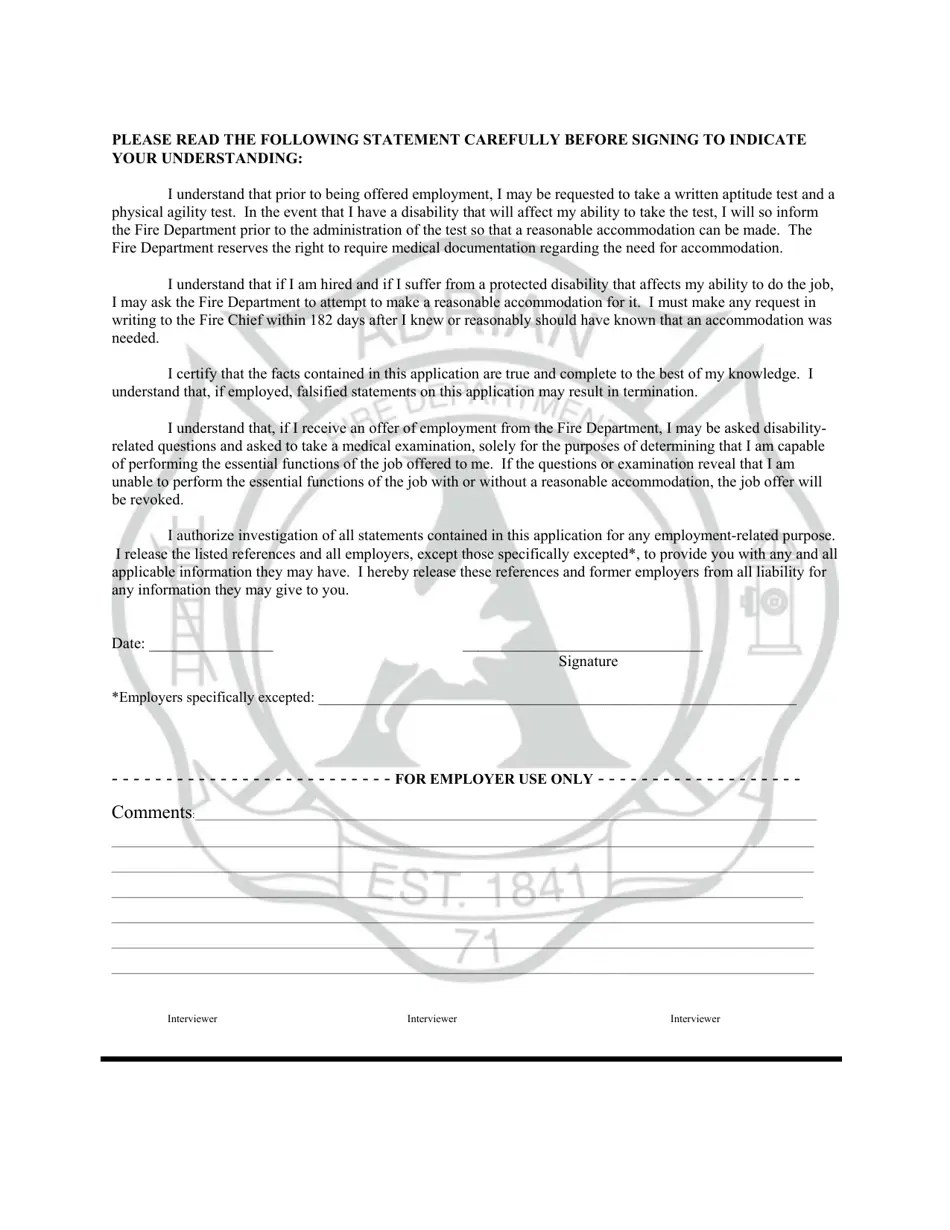 City of Adrian, Michigan Application for Fulltime and PaidOn Call