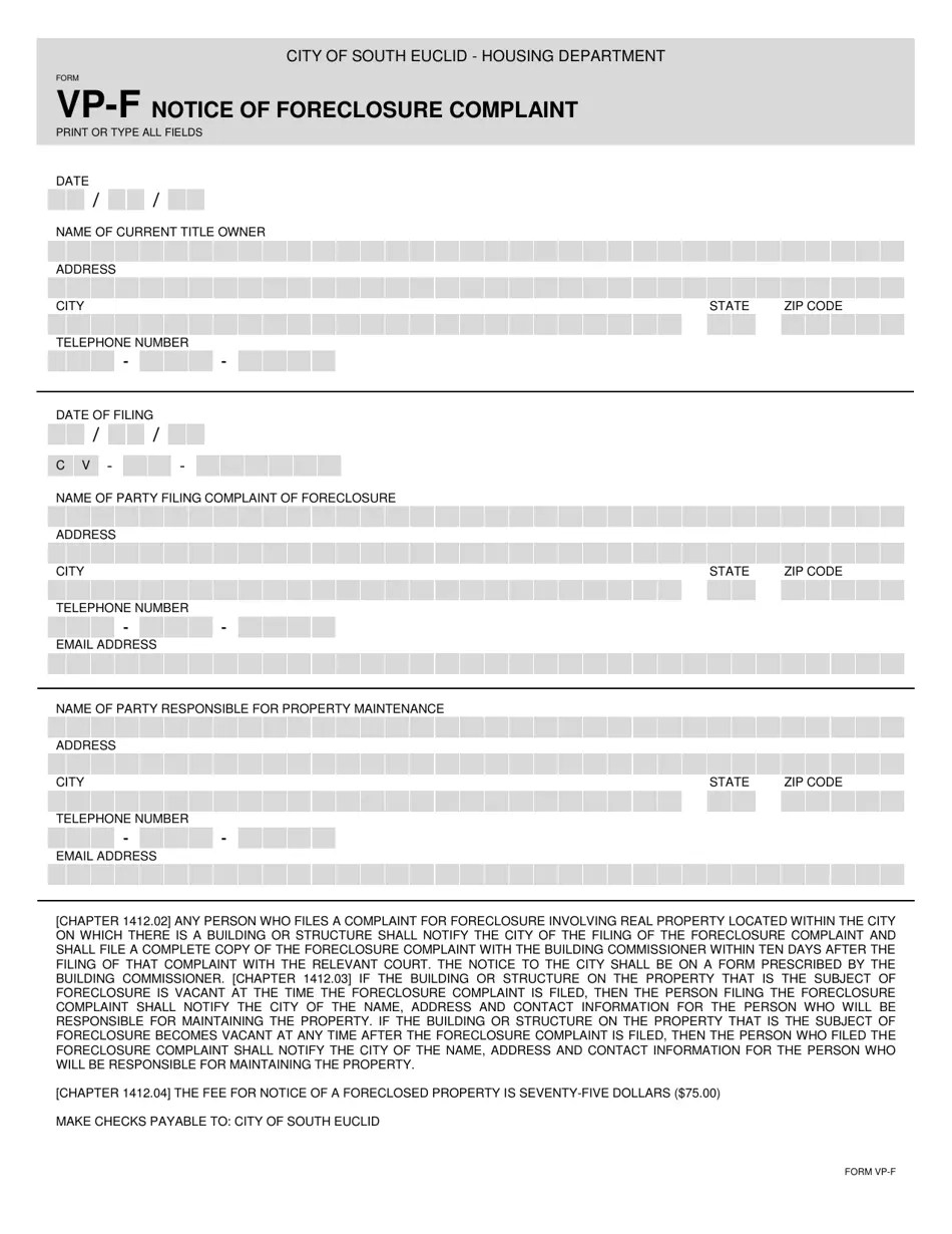 Form VPF Fill Out, Sign Online and Download Printable PDF, City of