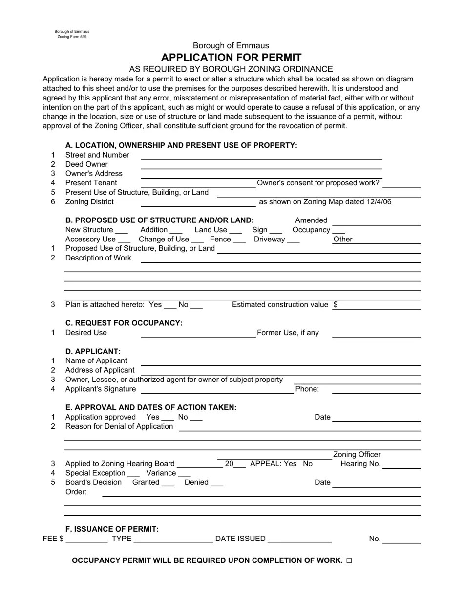 Form 539 Fill Out, Sign Online and Download Fillable PDF, Borough of
