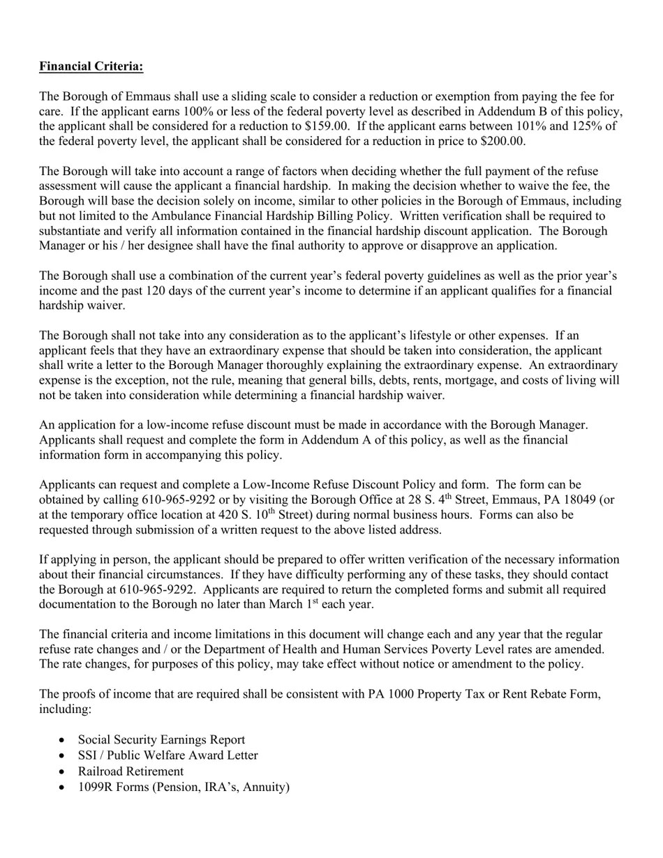 2022 Borough of Emmaus, Pennsylvania Low Reduced Refuse Rate