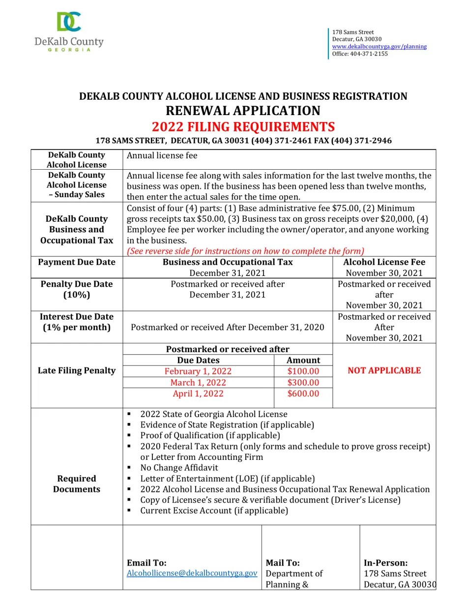 2022 DeKalb County, (United States) Alcohol License and