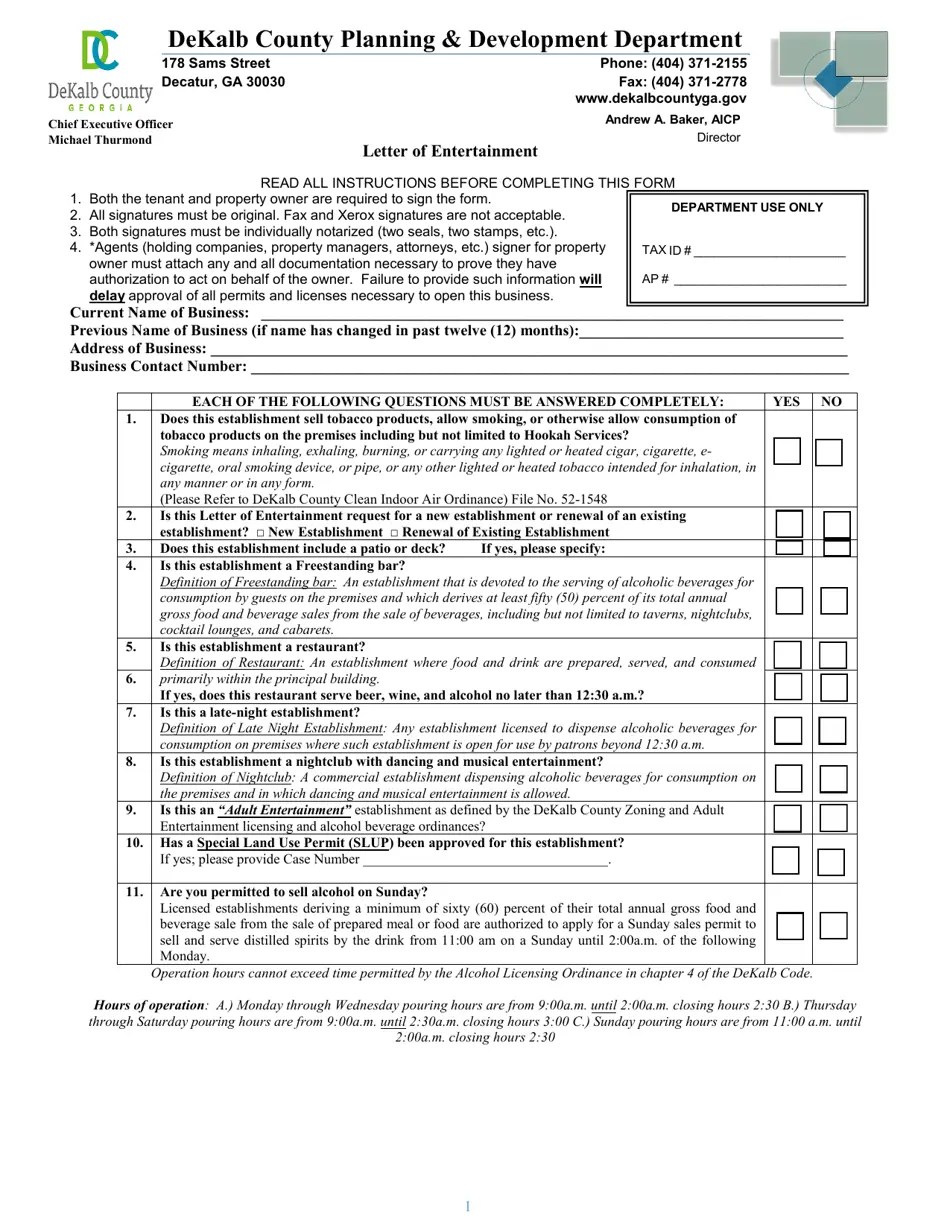 2022 DeKalb County, (United States) Alcohol License and