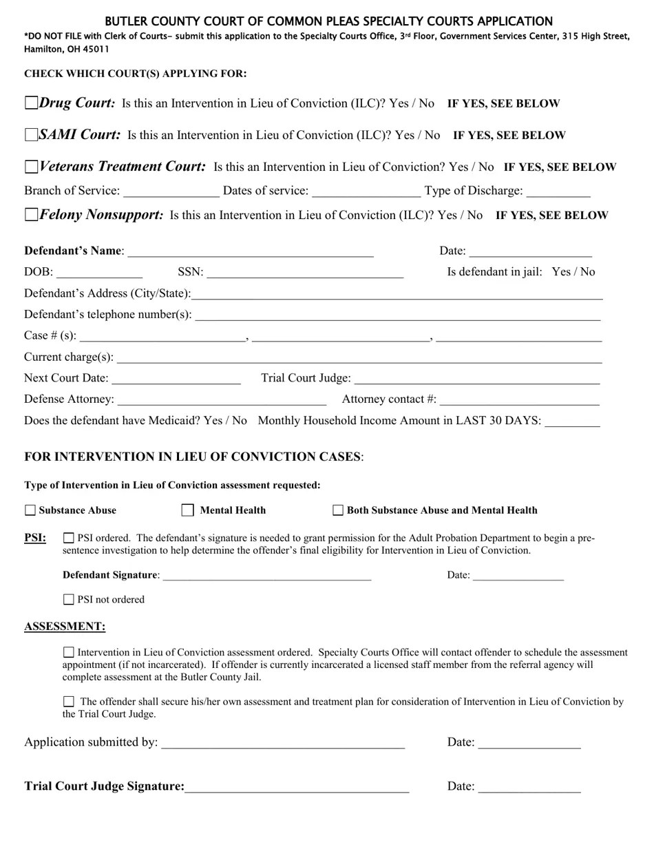 Butler County, Ohio Specialty Courts Application Fill Out, Sign