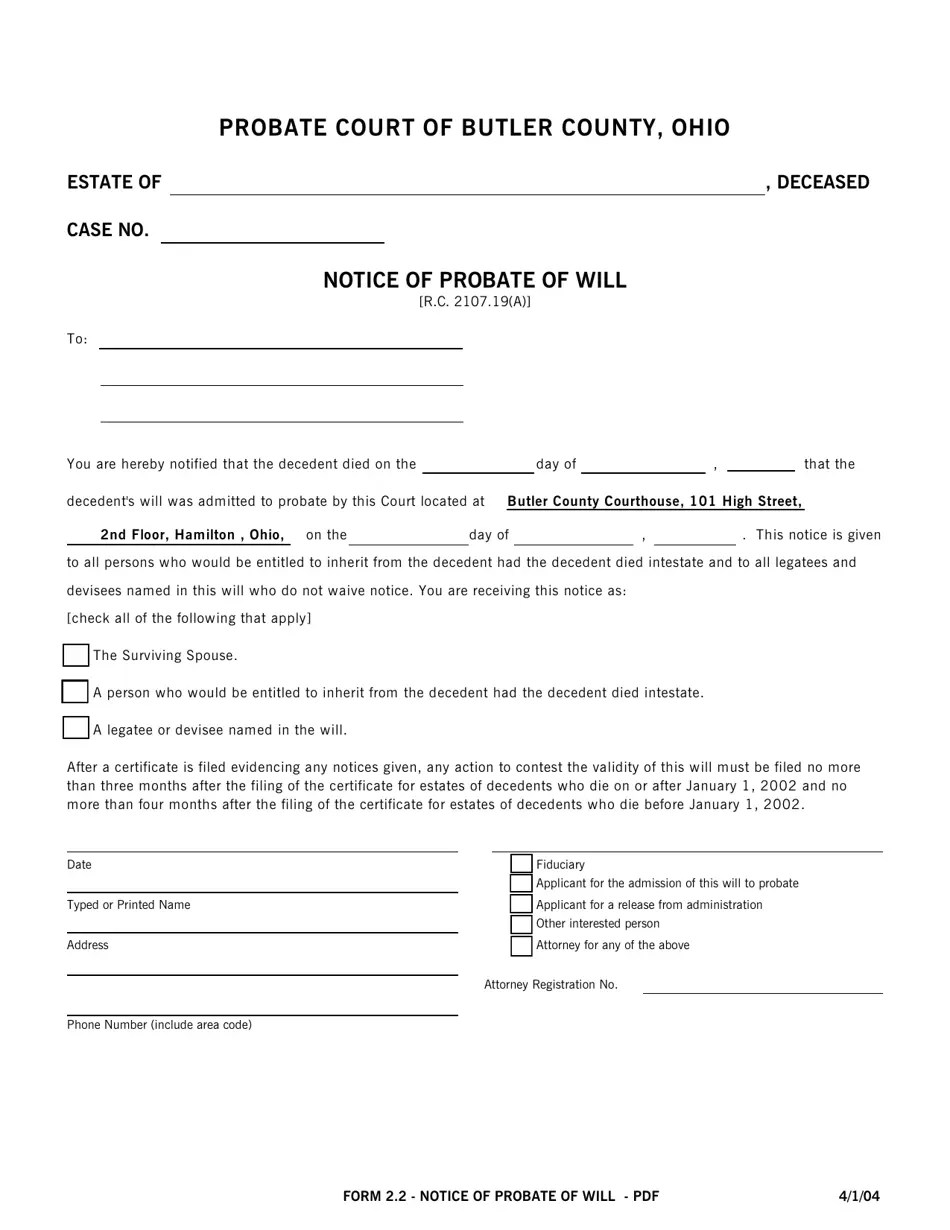 Form 2.2 Fill Out, Sign Online and Download Fillable PDF, Butler