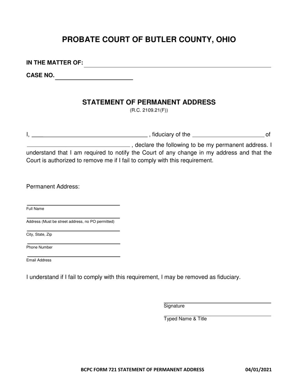 BCPC Form 721 Fill Out, Sign Online and Download Fillable PDF, Butler