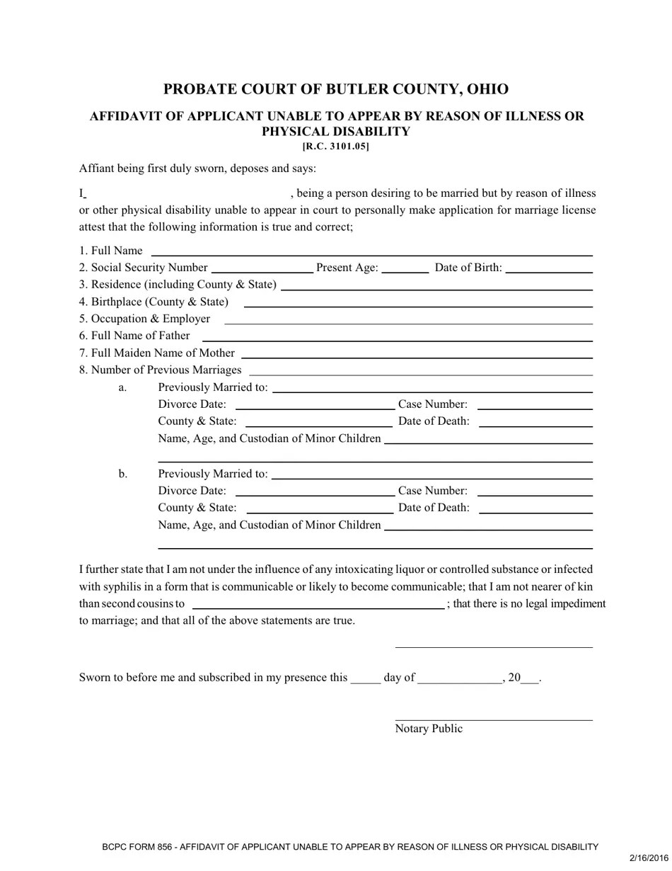 BCPC Form 856 Fill Out, Sign Online and Download Fillable PDF, Butler