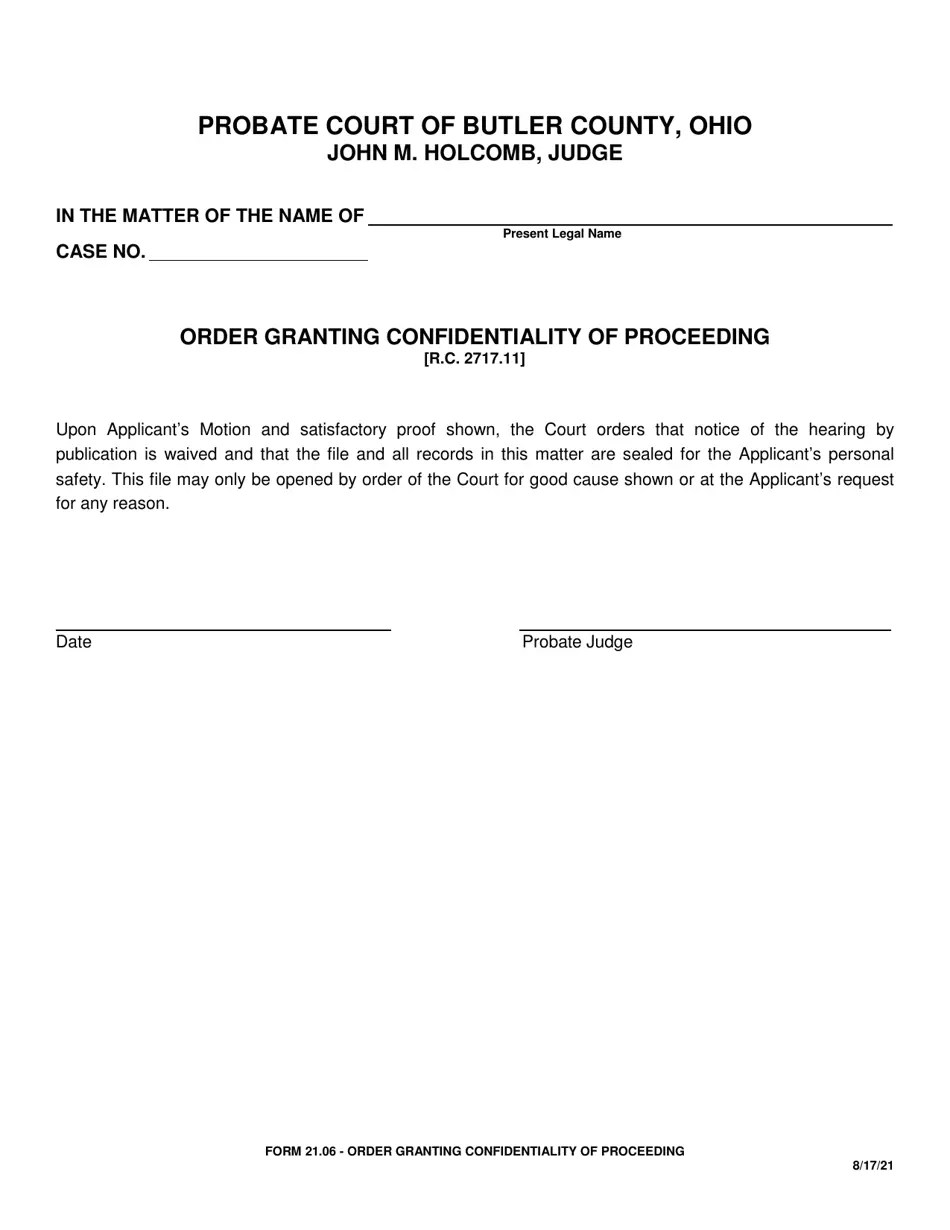 Form 21.06 Fill Out, Sign Online and Download Fillable PDF, Butler County, Ohio Templateroller