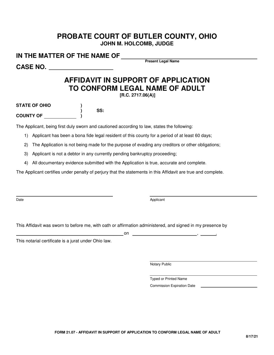 Form 21.07 Fill Out, Sign Online and Download Fillable PDF, Butler