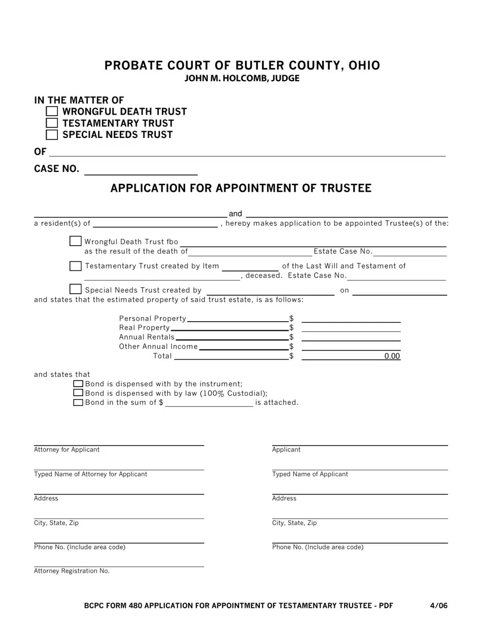 BCPC Form 480 Fill Out, Sign Online and Download Fillable PDF, Butler