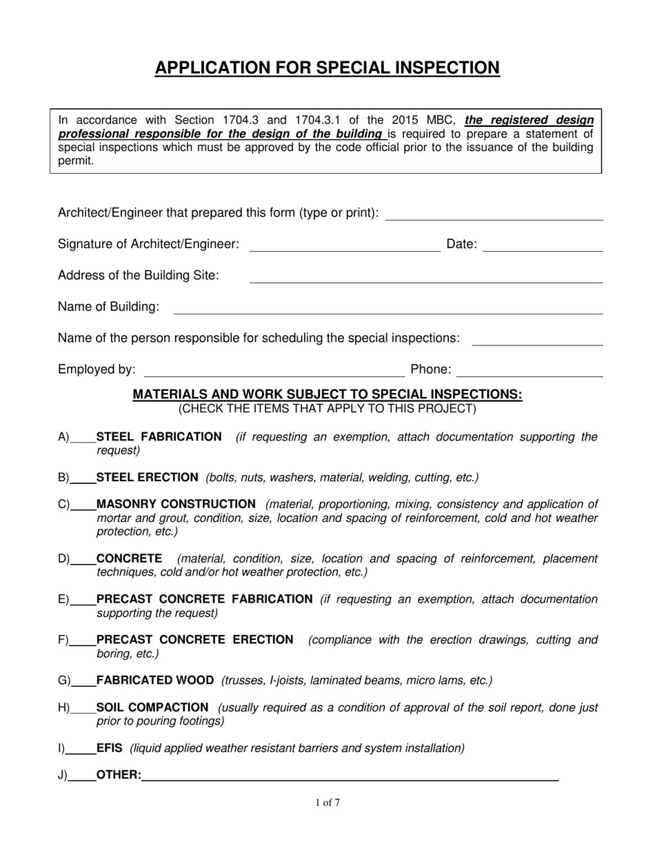 City of Muskegon, Michigan Application for Special Inspection Fill