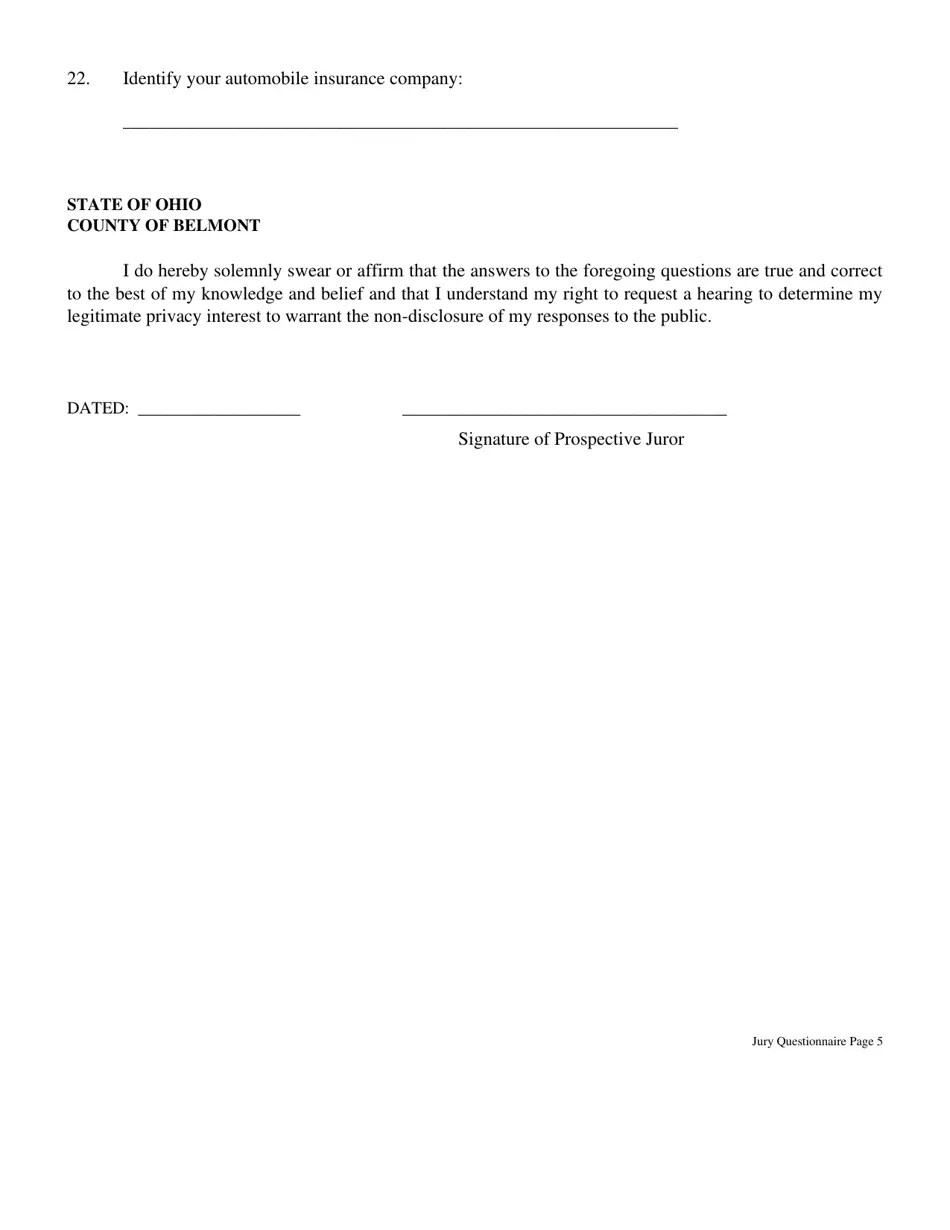 Belmont County, Ohio Juror Questionnaire Fill Out, Sign Online and