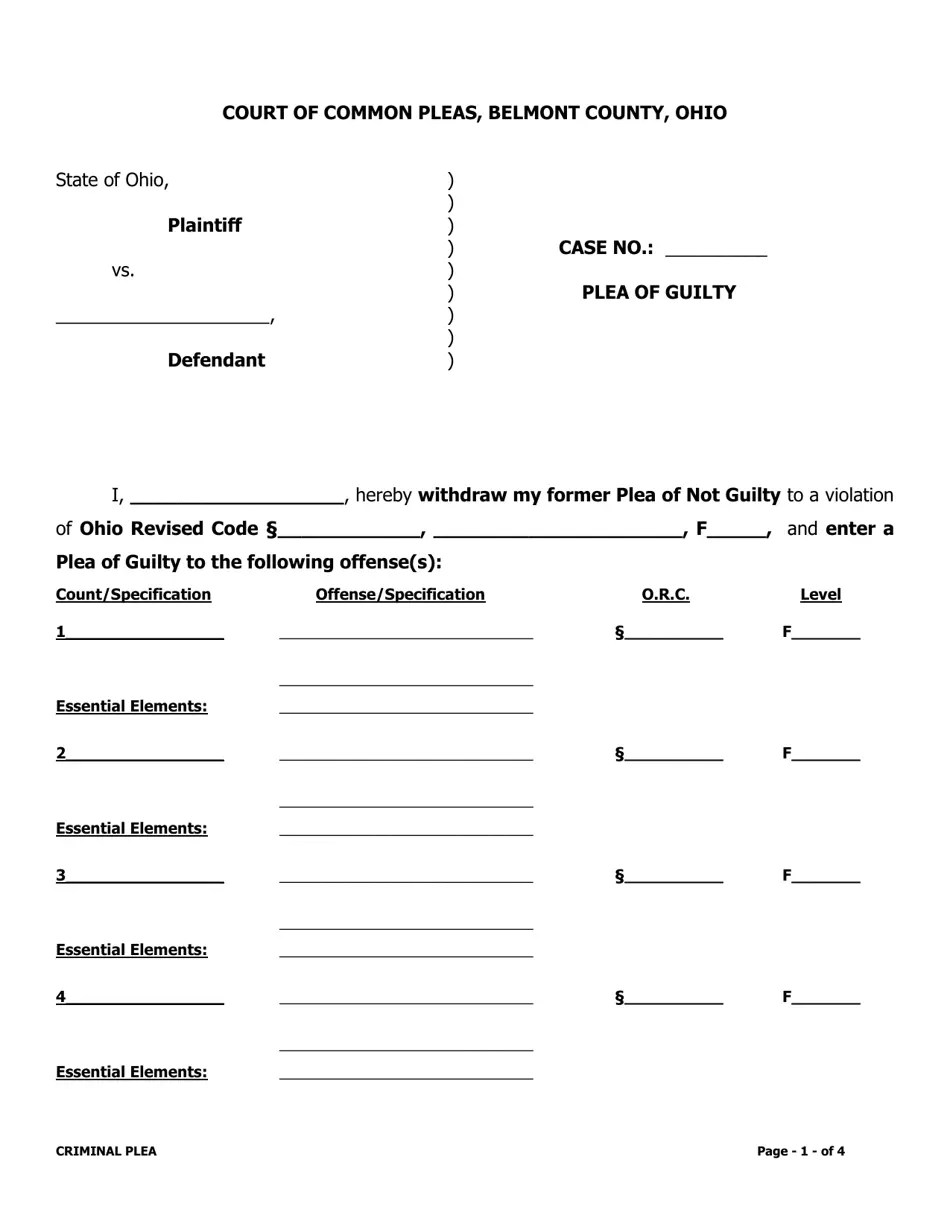 Belmont County, Ohio Plea of Guilty Fill Out, Sign Online and