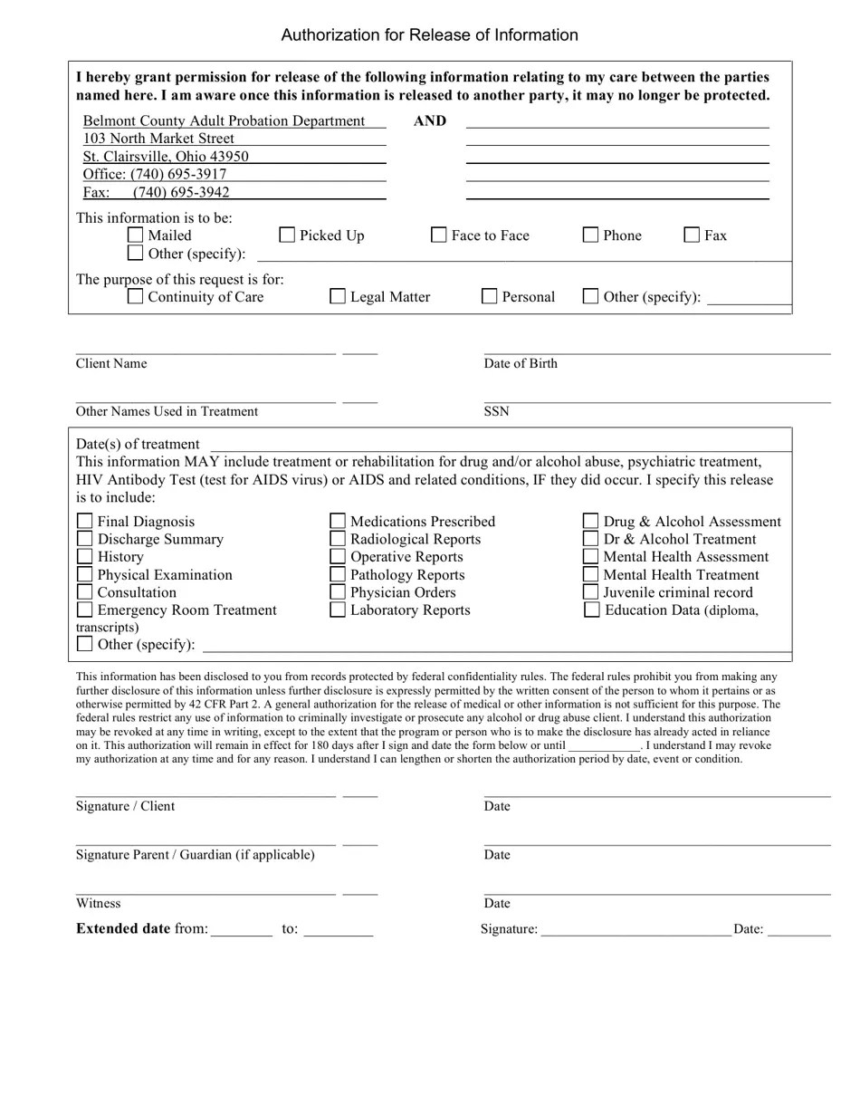 Belmont County, Ohio Sealing of Record Investigation Questionnaire