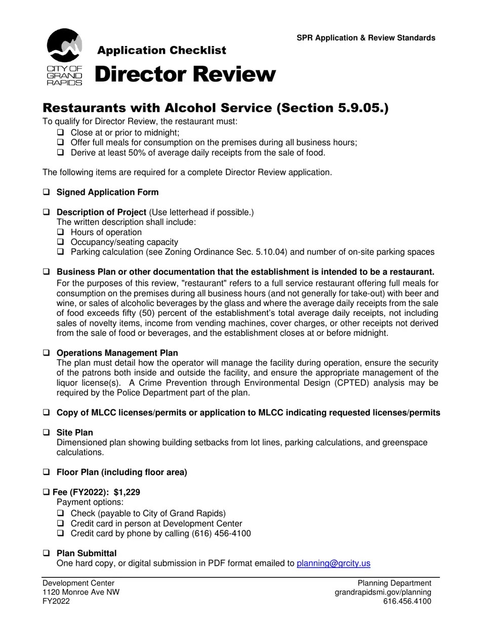 2022 City of Grand Rapids, Michigan Director Review Application Fill