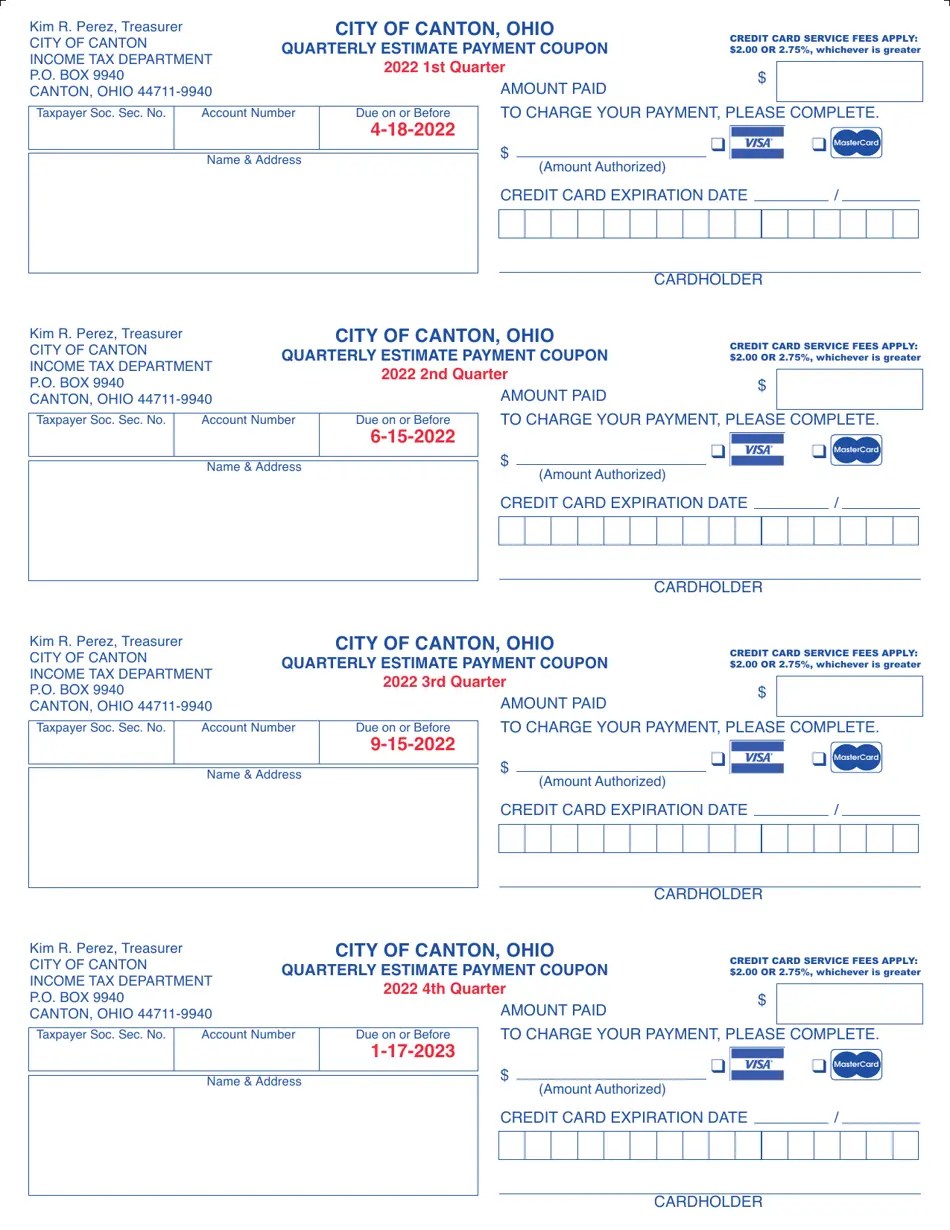 2022 City of Canton, Ohio Quarterly Estimate Payment Coupon Fill Out