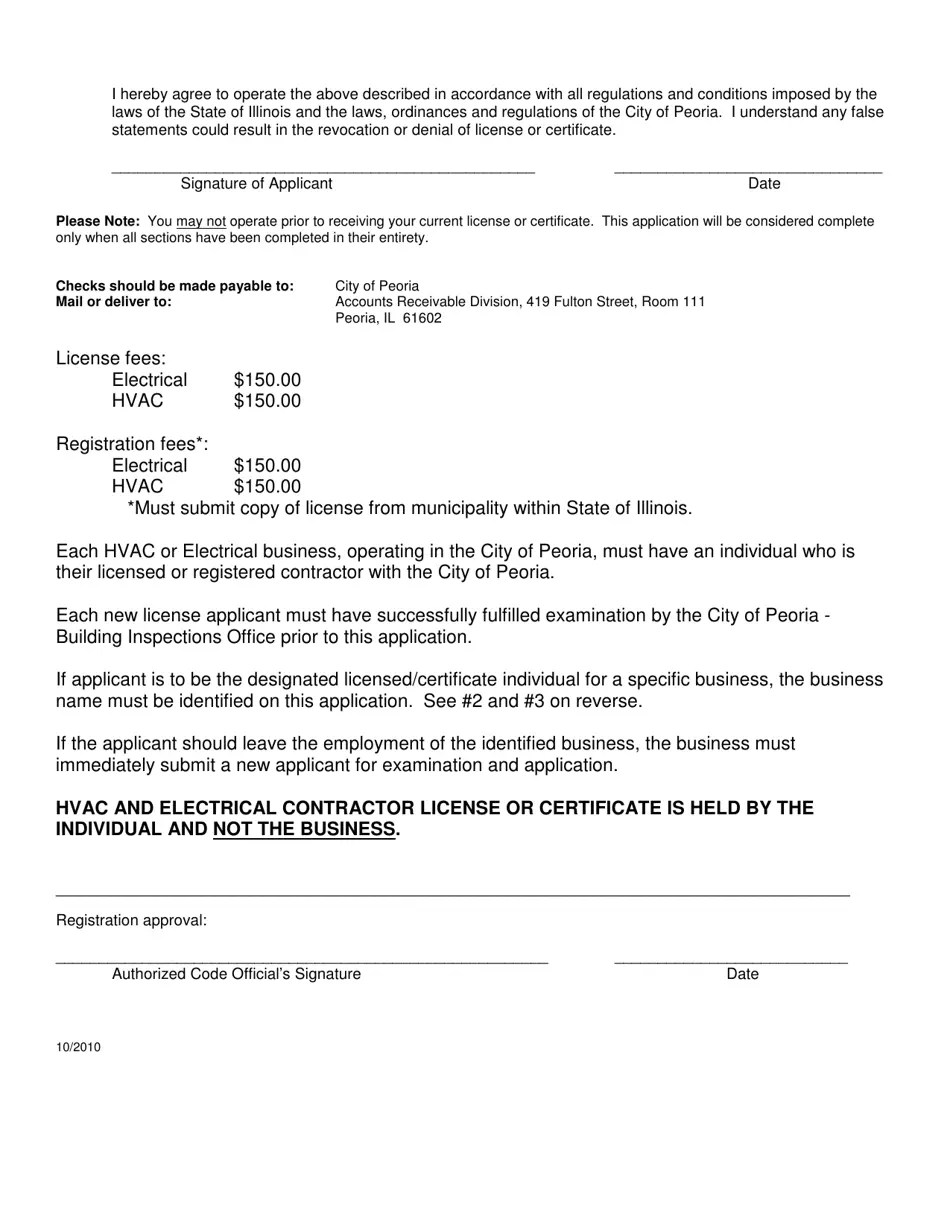 City of Peoria, Illinois HVAC or Electrical Contractor License