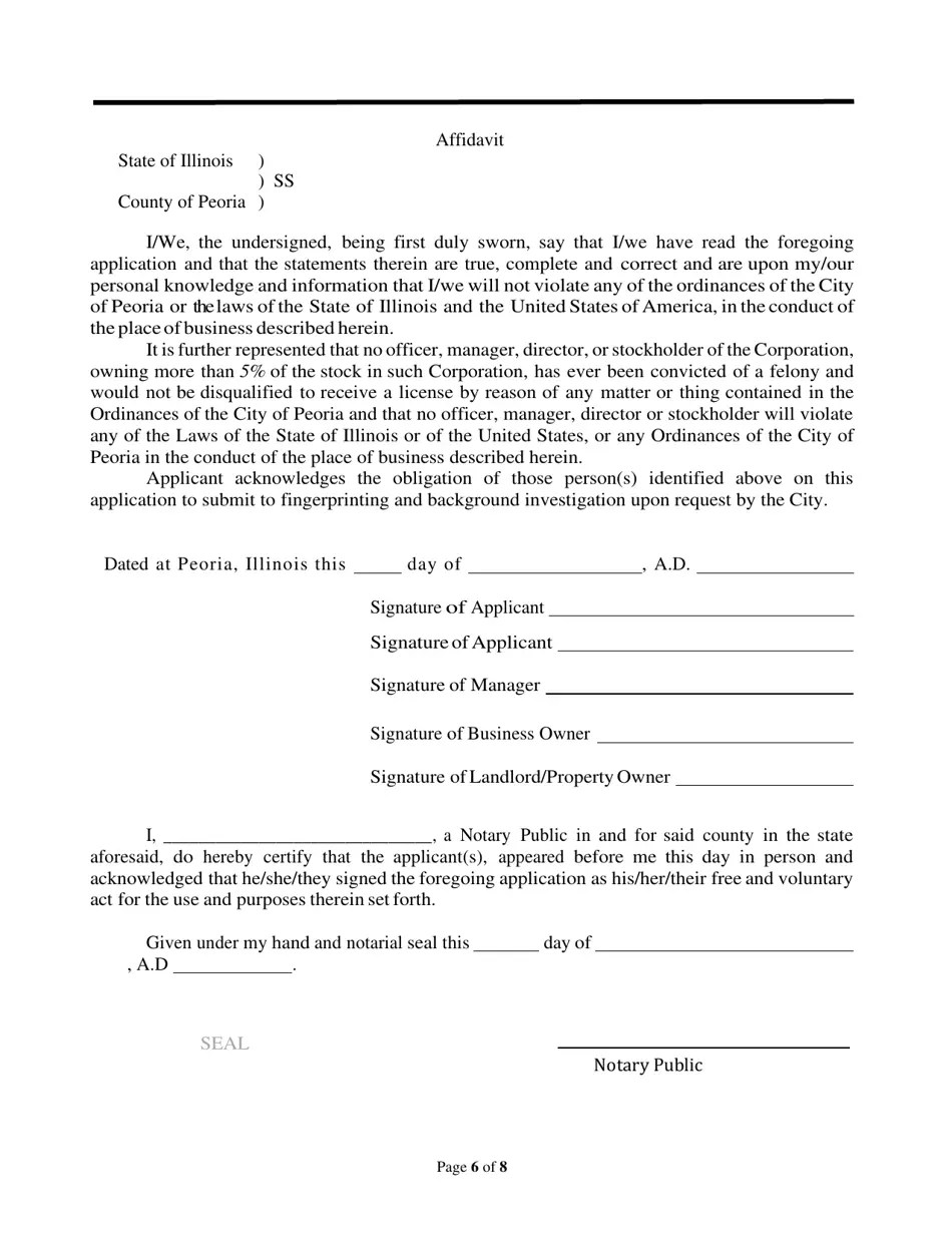 City of Peoria, Illinois Cannabis Business License Application Fill