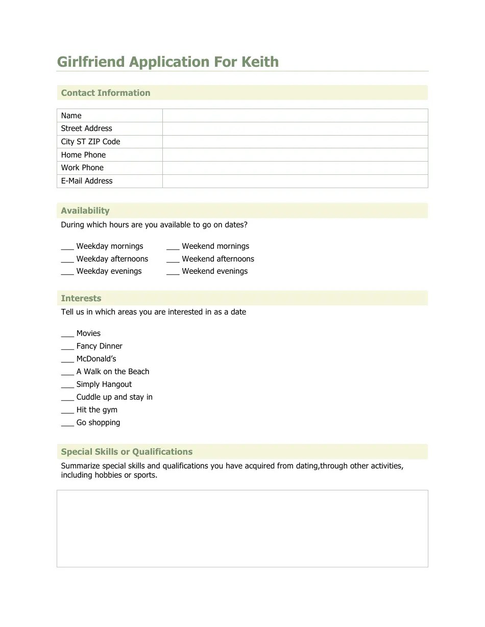 Girlfriend Application Form