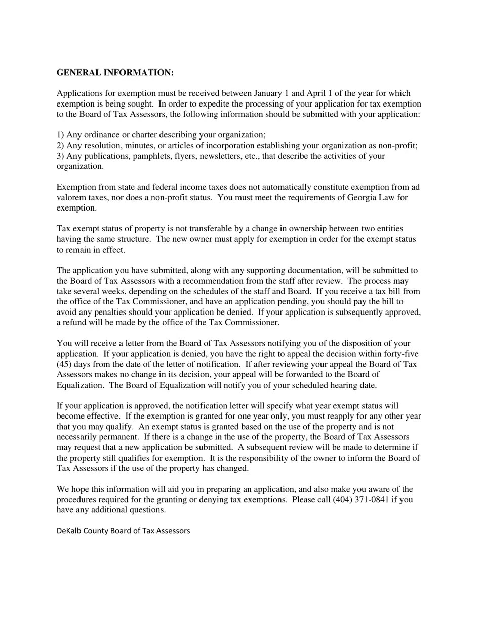 DeKalb County, (United States) Exempt Property Application